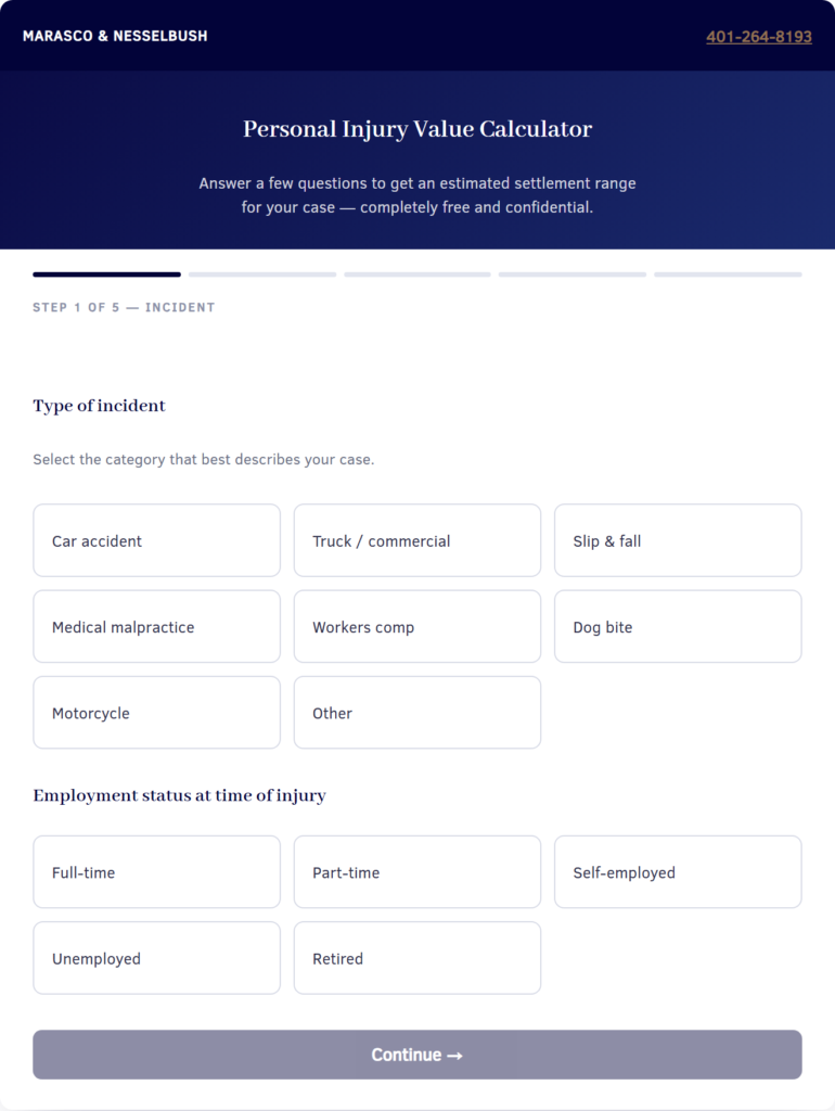 Preview of the Personal Injury Value Calculator